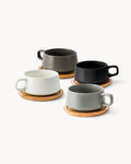 Pausa de café veraniega – Tazas de capuchino con set de leche y azúcar