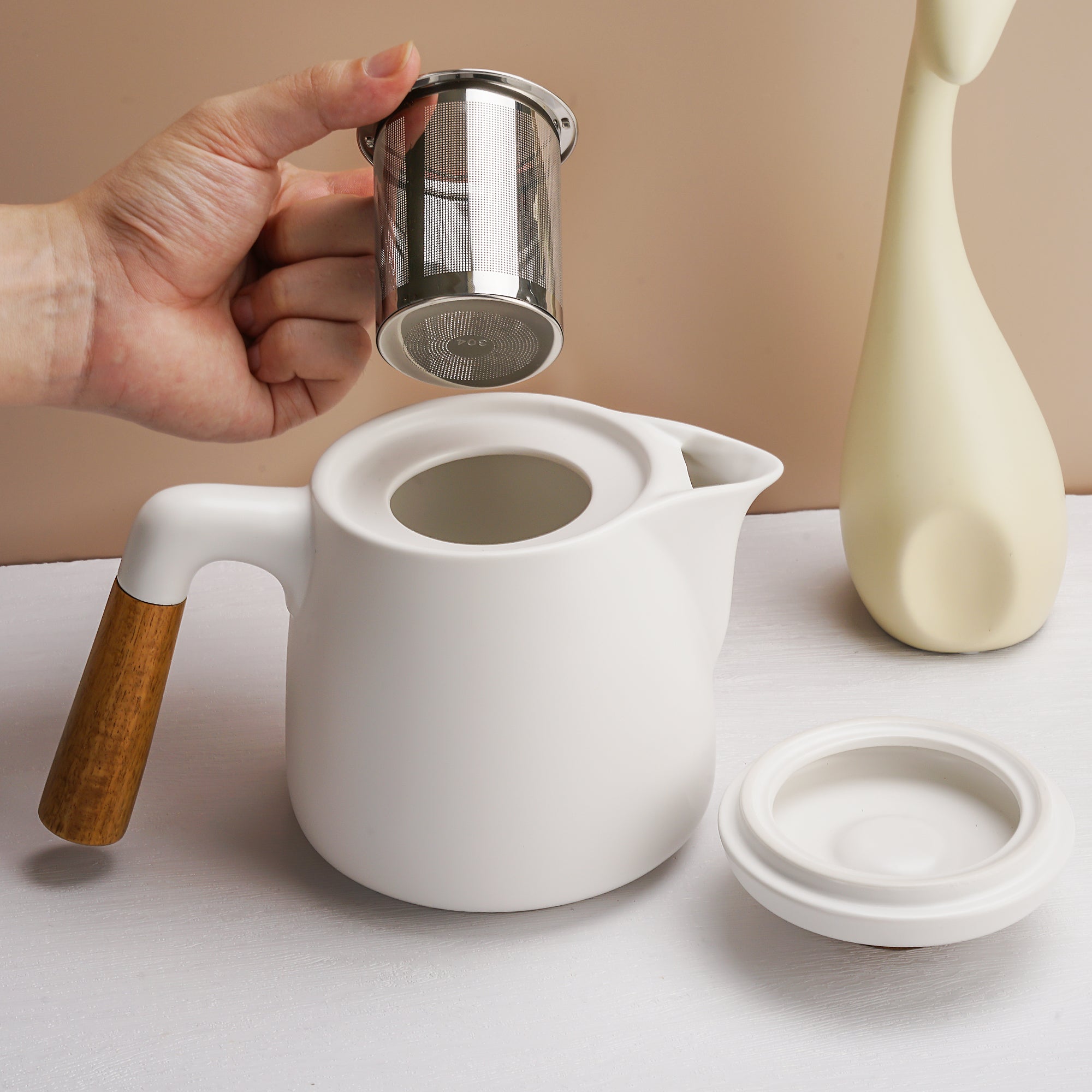 Set de tetera con soporte y 4 tazas para 4 personas 1000 ml