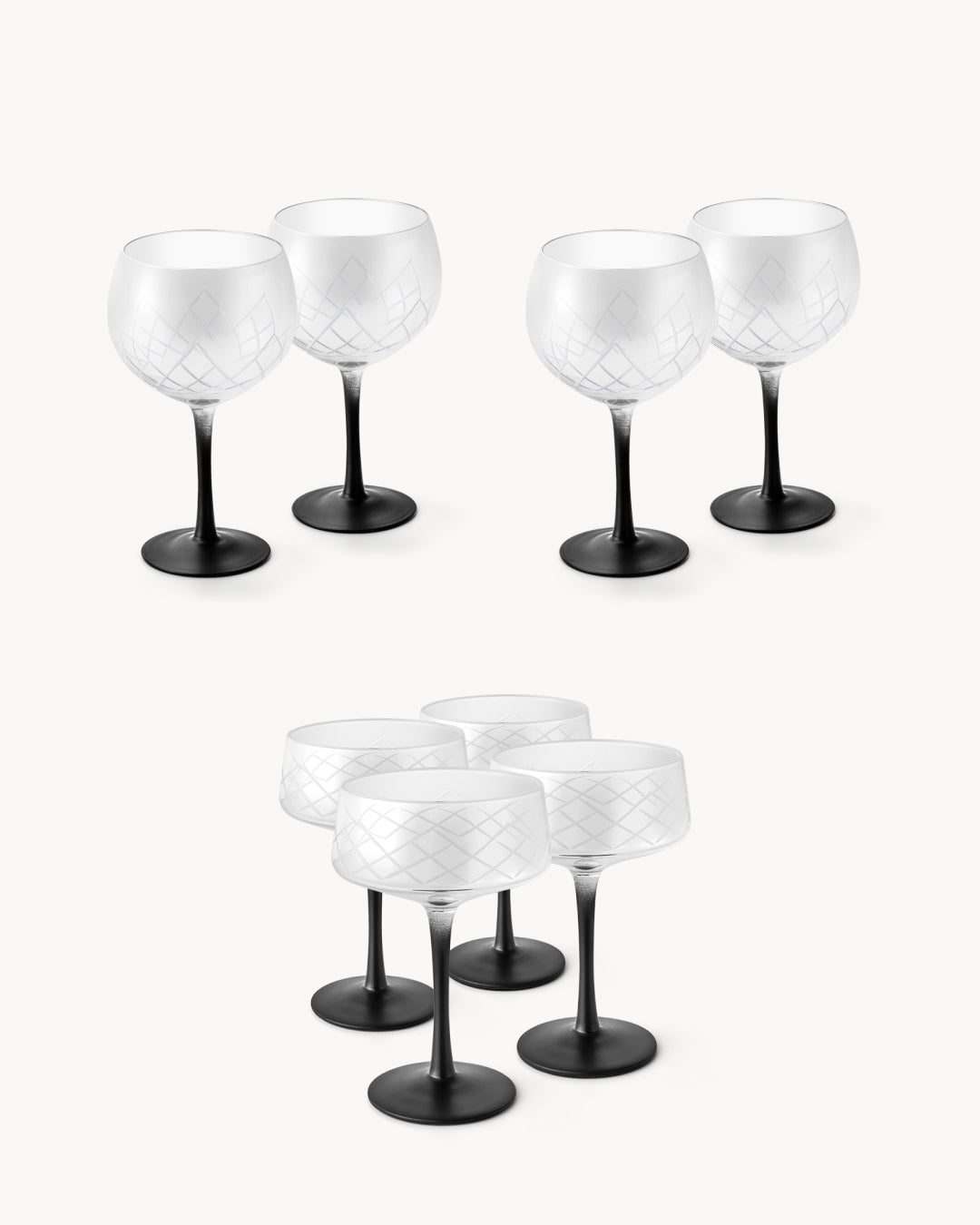 Set de cóctel: 4 copas de gin y 4 copas coupé