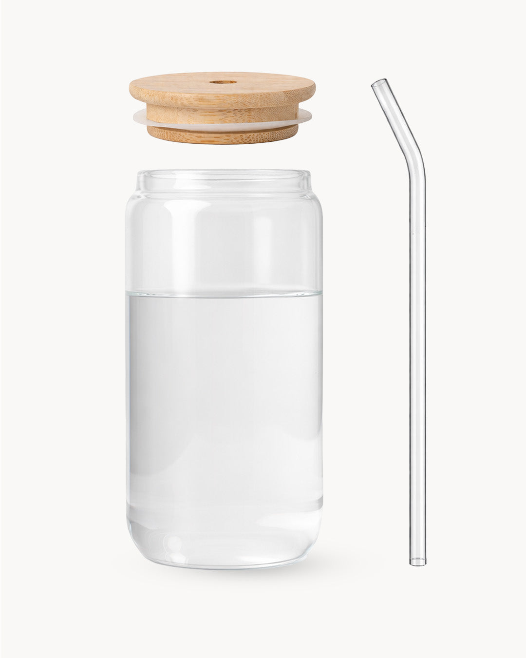 Vasos con tapa de bambú y pajita de vidrio (set de 4) 500 ml