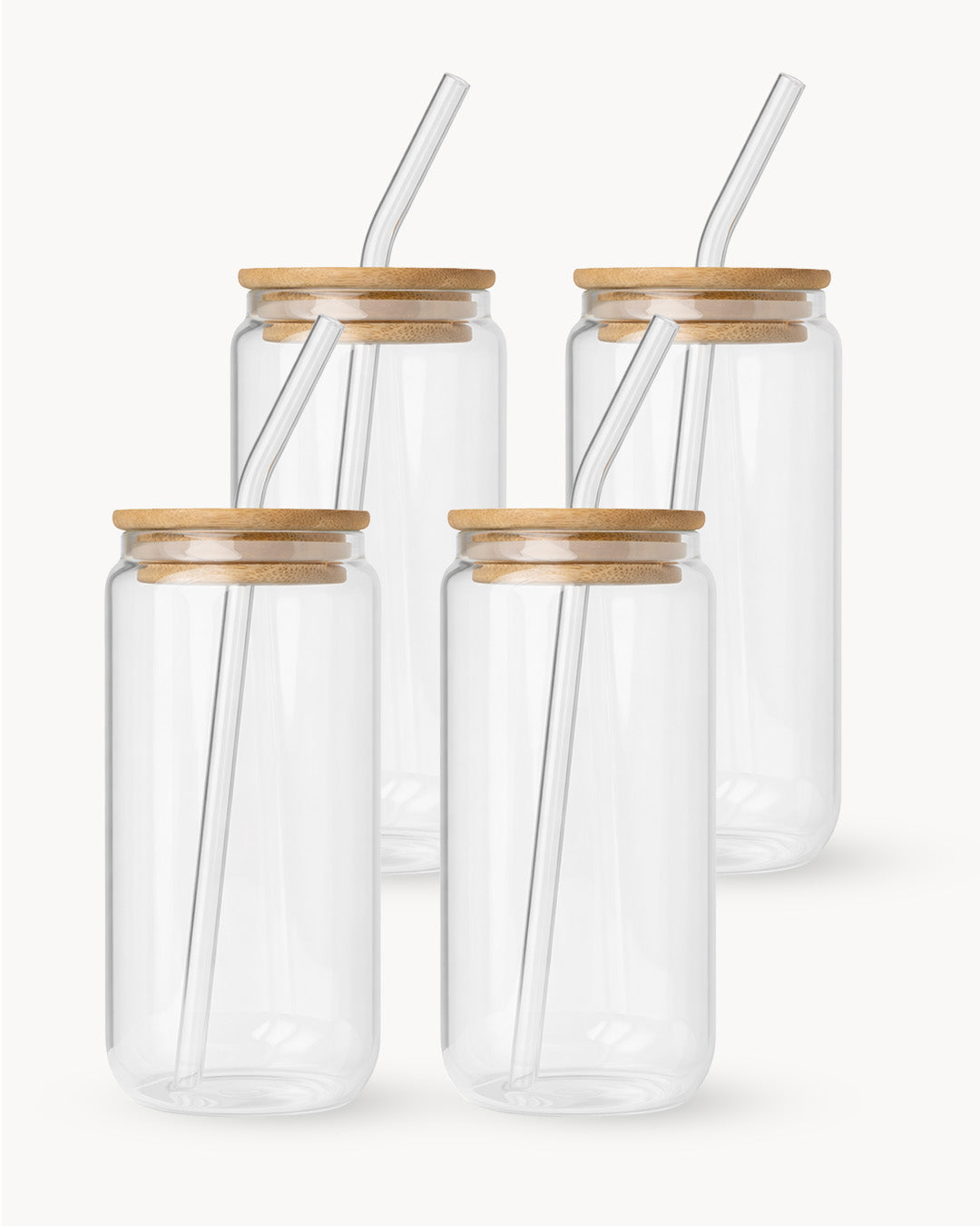 Vasos con tapa de bambú y pajita de vidrio (set de 4) 500 ml