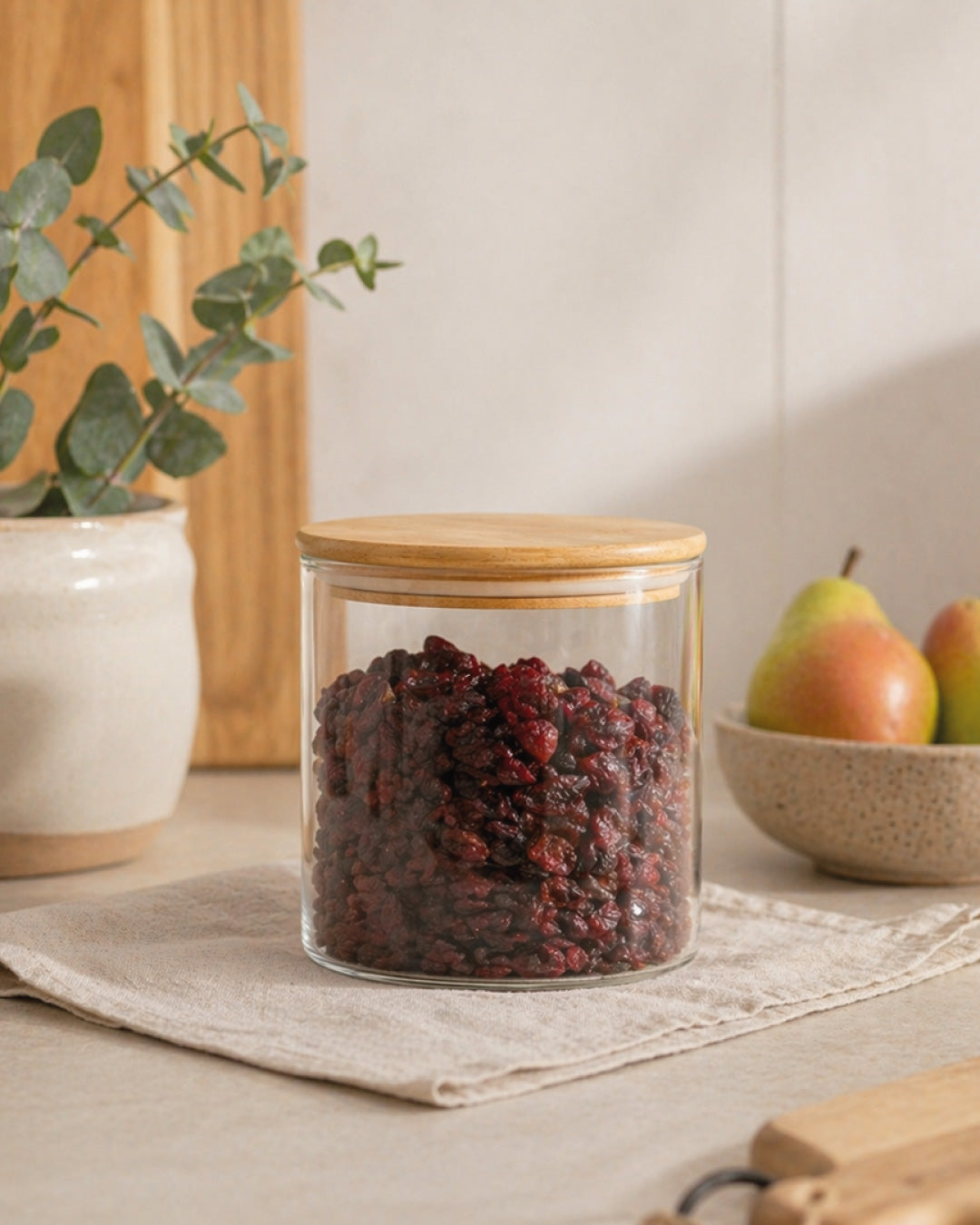 Bote de vidrio con tapa de madera 650 ml
