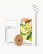 Vasos con tapa de bambú y pajita de vidrio (set de 2) 500 ml
