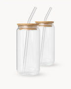 Vasos con tapa de bambú y pajita de vidrio (set de 2) 500 ml