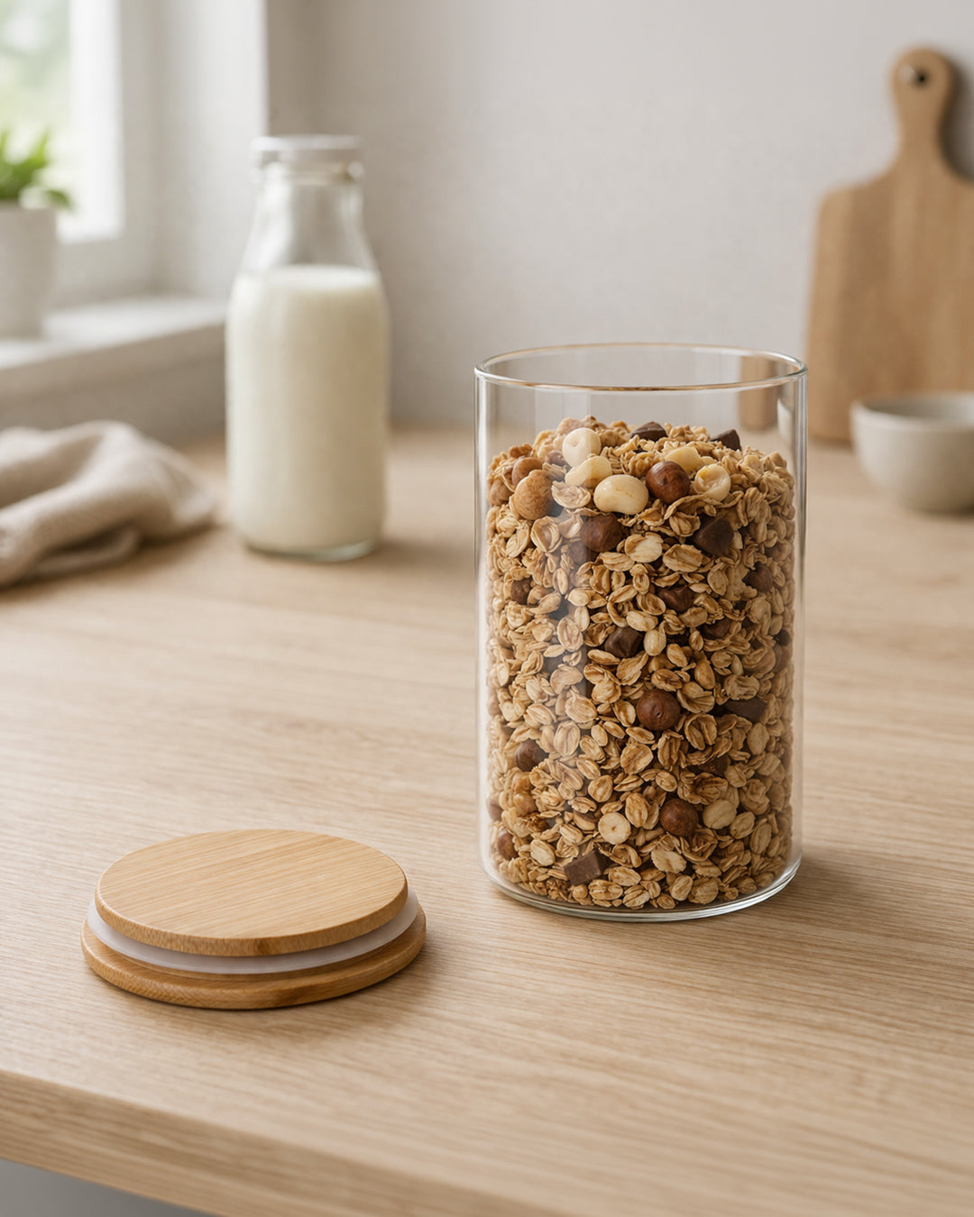Bote de vidrio con tapa de madera 1000 ml
