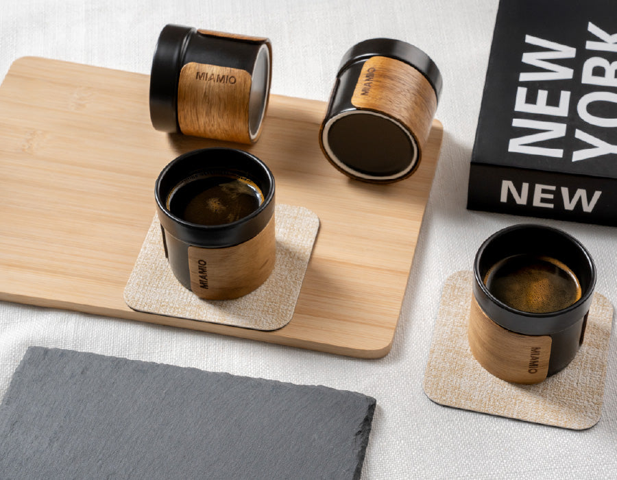 Tazas de espresso (set de 4) con banda de madera 100 ml